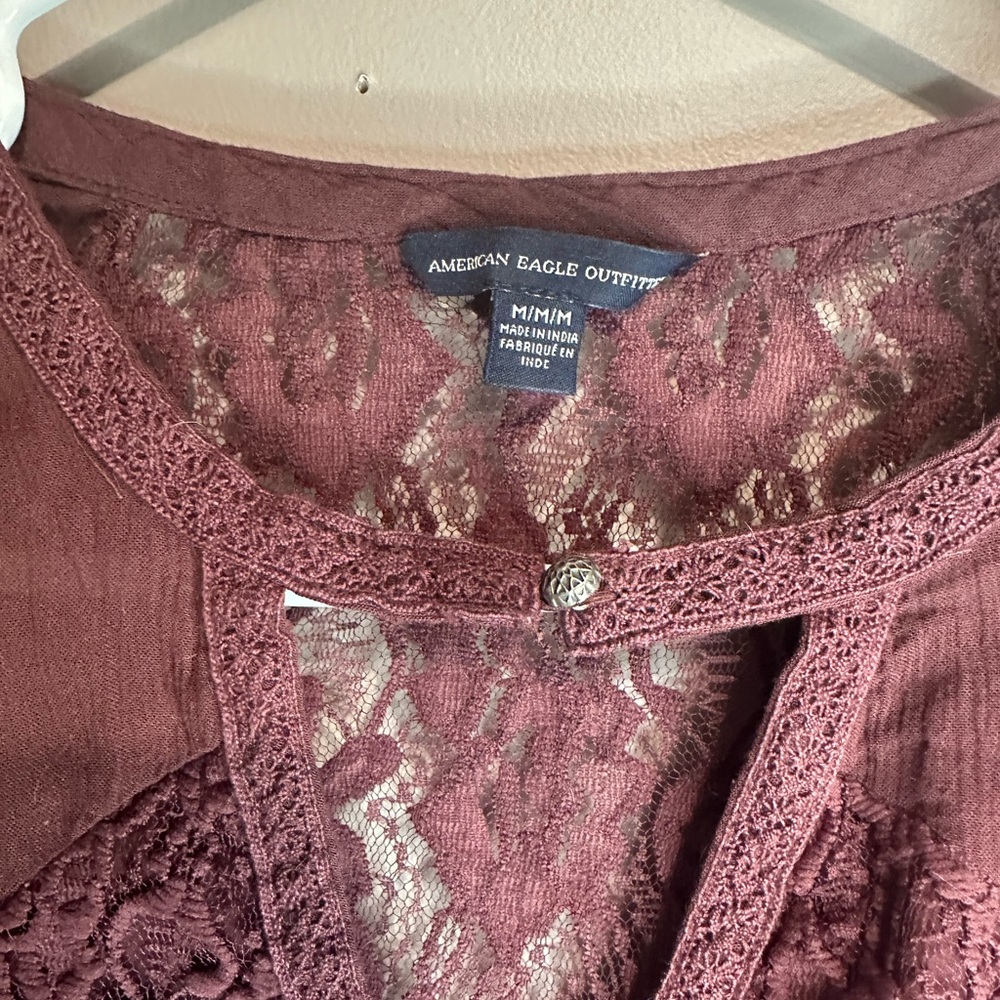 Elegant Lace Detail Brown Top - Picture 2 of 3